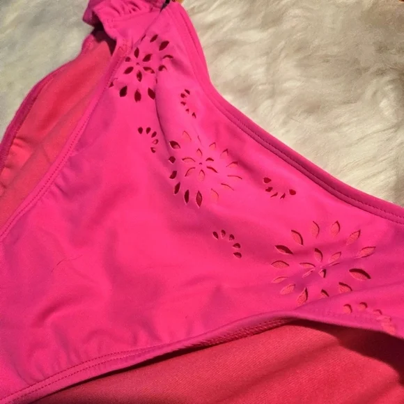 OP Raspberry Ruched Laser Cut Out Bikini Bottoms - Picture 3 of 7
